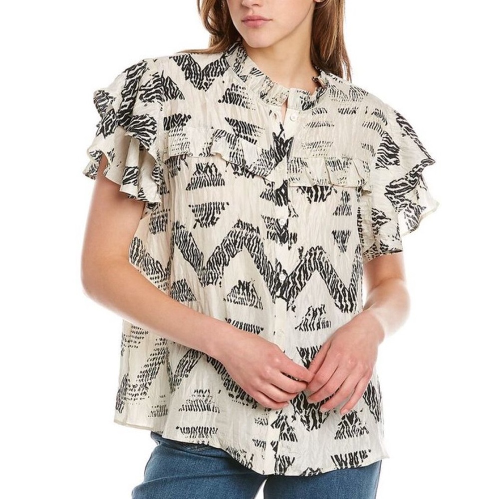 Joie sidera b cream black silk ruffle top